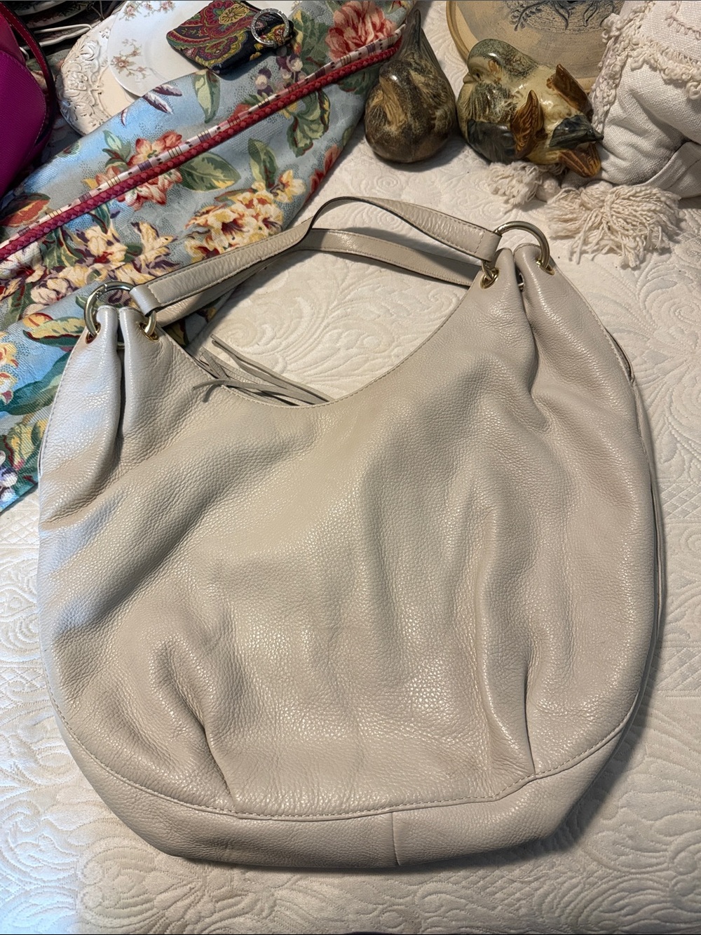 Michael Kors Light Cream Pebbled Leather Shoulder Hobo